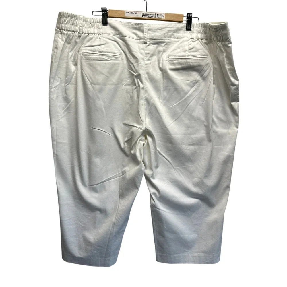 Zac & Rachel Women Crop Pants‎ White 24W Wide Leg Button Detail Cotton